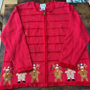 NWT THE QUACKER FACTORY HOLIDAY ZIP UP